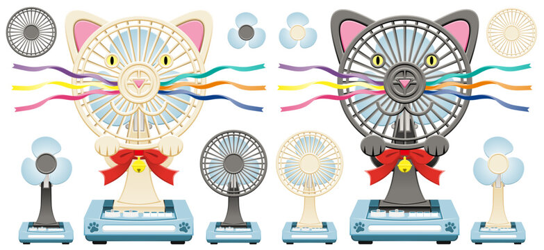 レトロな猫型扇風機イラストセット