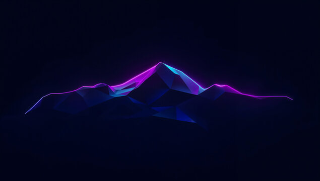 紫と青の光で輪郭を描いた多面体の山