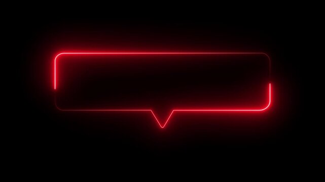 red neon glowing Speech Bubble Frame on Black Background chat bubble message box, on a transparent background. motion graphic of a neon massage box concept. 4k video