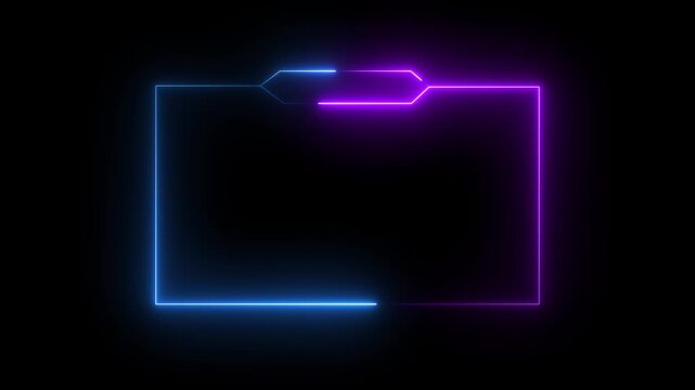 futuristic neon purple and blue gaming stream frame overlay with hud elements, box frame neon frame live streaming game live Stream overlay, on a transparent background. 4k video