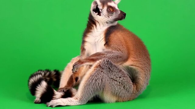 Lemur Sitting HD Green Screen Stock Video Wildlife Footage Stock