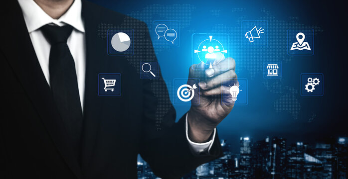 Businessman Using Digital Interface for Innovative Technology Solutions and Online Connectivity in Modern Urban Setting Haptic.