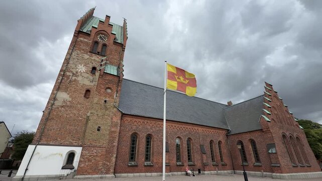 Side view of Saint Nicolai brick church in Trelleborg Sweden
