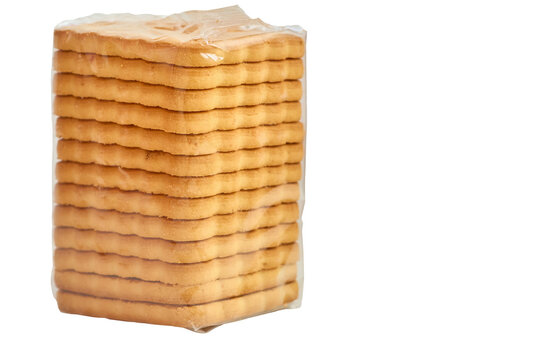 Sweet cookies pack in protective cellophane,package for sale on white 