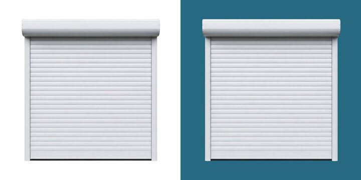 Modern white metal roller shutter door for shop or home garage entrance