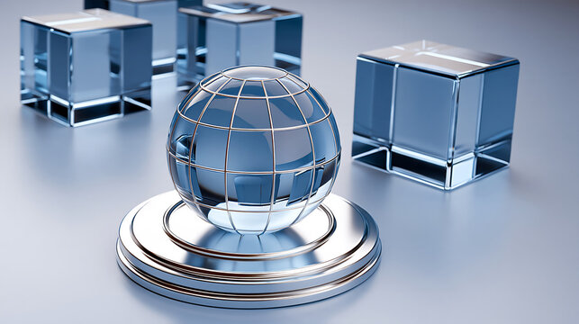 Metallic digital globe symbolizing global technology and connectivity