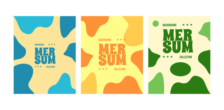 Abstract colorful fluid shape tag set featuring blue yellow green promotional banners for summer sale