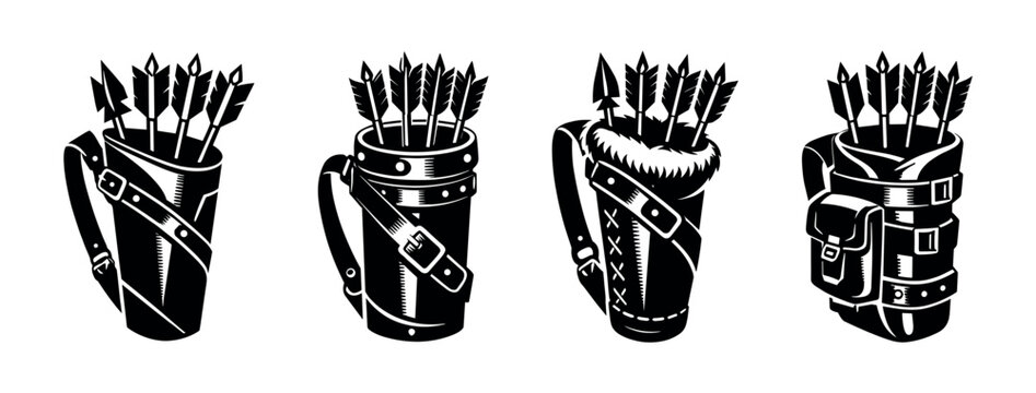 Set of Four Archery Quiver Icons