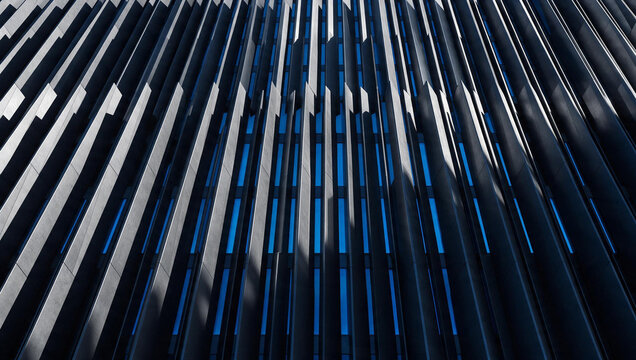 Modern Architectural Facade with Vertical Metal Louvers