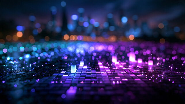 Abstract Futuristic Smart City with Glowing Digital Data Grid