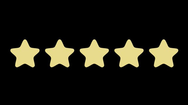 Five golden star rating icons on black background