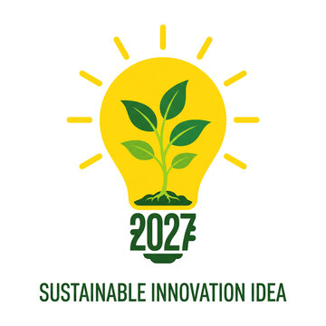 Sustainable innovation idea lightbulb with seedling graphic element on transparent background