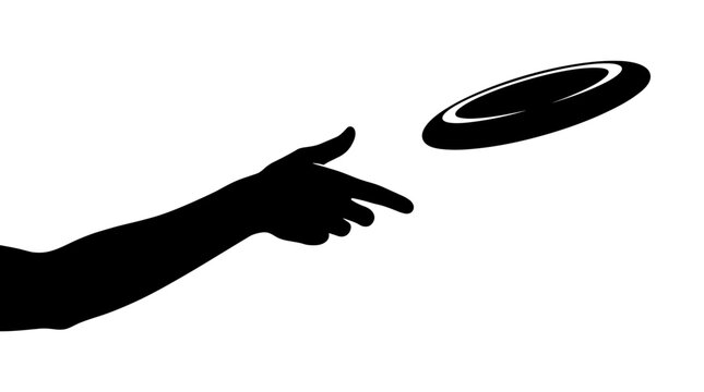 Silhouette of a hand throwing a frisbee in motion