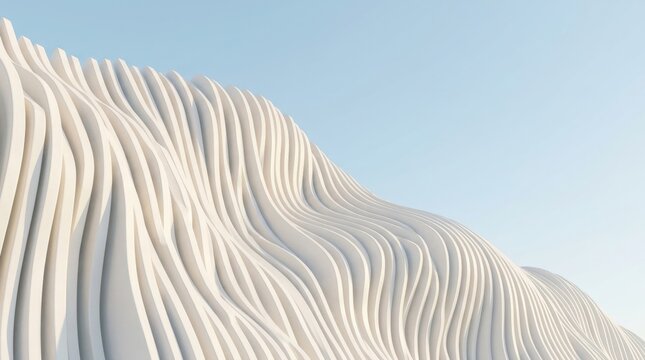 Abstract white parametric architectural wave structure against clear blue sky