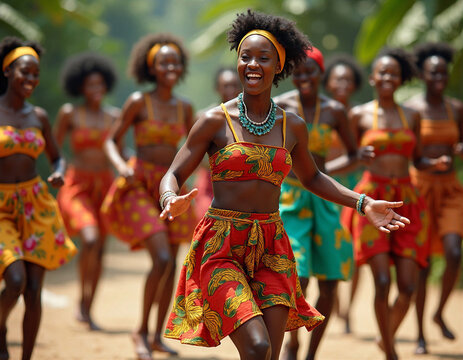 Joyful Nigerian Traditional Dancers Celebrating African Cultural Heritage Through Colorful Traditional Dance and Music