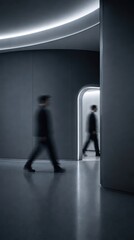 Fototapeta premium Moody minimalist mobile wallpaper with blurred men in futuristic gray corridor