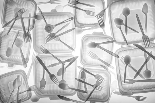 Plastic take-out containers cutlery