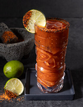 Bloody mary tiki drink on ice