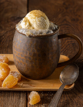 Ginger cocktail with vanilla ice cream in mug