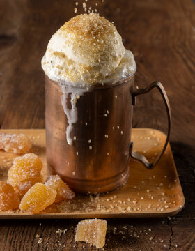 Ginger cocktail with ice cream and sugar