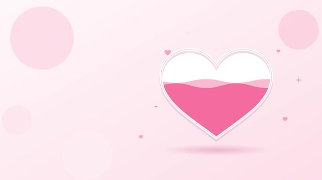 Pink heart shaped liquid level indicator fills with gentle wave motion in romantic vector animation video clip