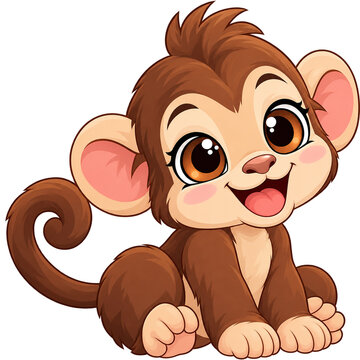 Cute Cartoon Baby Monkey Vector Illustration, Isolated on White Background.
