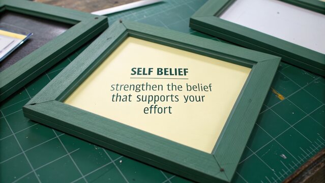 Inspirational Self Belief Quote Framed on Craft Table Surface
