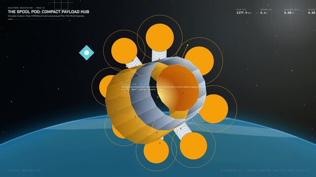 Educational animation of the Heliotrope Orbital Harvester deploying its gossamer solar disc and parabolic photonic concentrator for space-based solar power generation and energy transmission