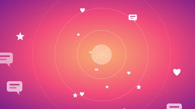 Bright gradient tunnel animation with glowing white stars, hearts, and chat bubbles flying toward camera in motion clip