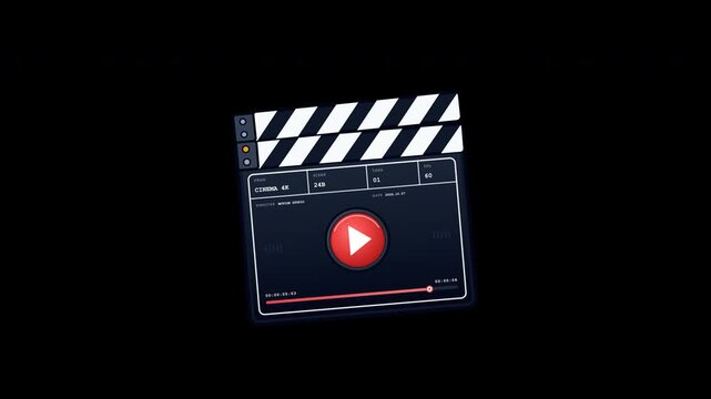 Film clapperboards with play icon on transparent background