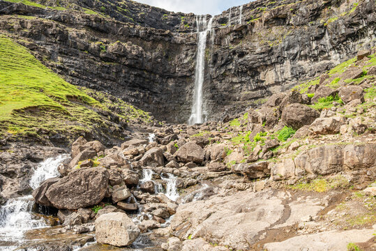 The waterfall of Fossa on island of Streymoy in the Faroe Islands