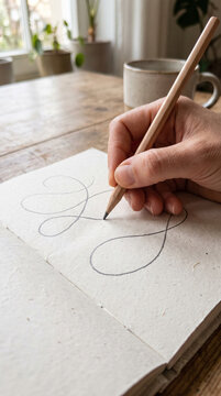 Hand drawing tangled endless line with pencil on white paper