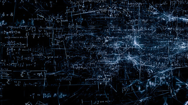 An animated overlay for mathematics concepts. Complex calculations and symbols that are difficult to grasp are presented on a cluttered black background, with high-resolution formulas