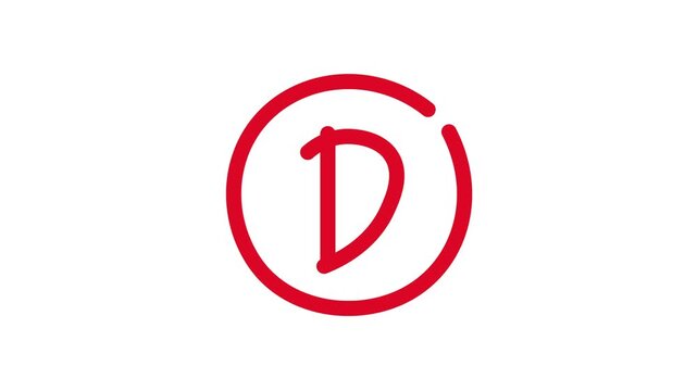 Hand-drawn animation of a "D" rank (a circled letter D), transparent background, 4K video.