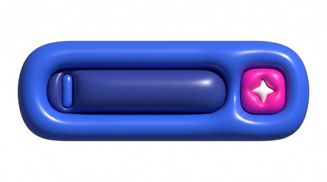 3d glossy blue toggle switch button with a pink interactive square icon featuring a shiny white star for mobile apps