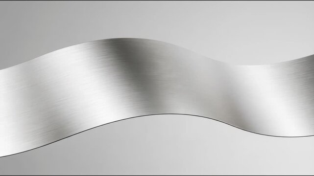Abstract brushed metal wave with silver highlights and fine texture on a light gray background, suggesting motion and elegance