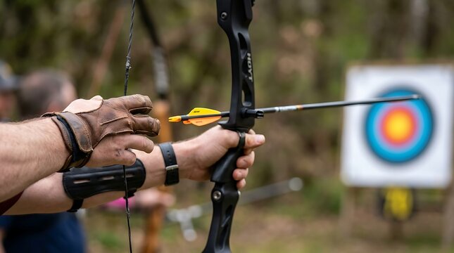 Focused Archer Nocking Arrow in Outdoor Target Practice