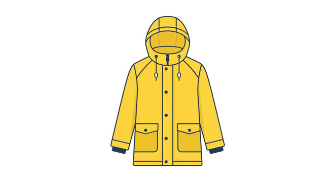 Bright yellow raincoat vector illustration with hood and pockets