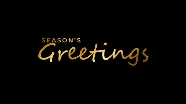 Gold elegant seasons greetings typography on black background 4K alpha channel