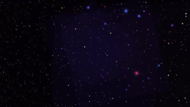 Glowing colorful particles moving in dark outer space