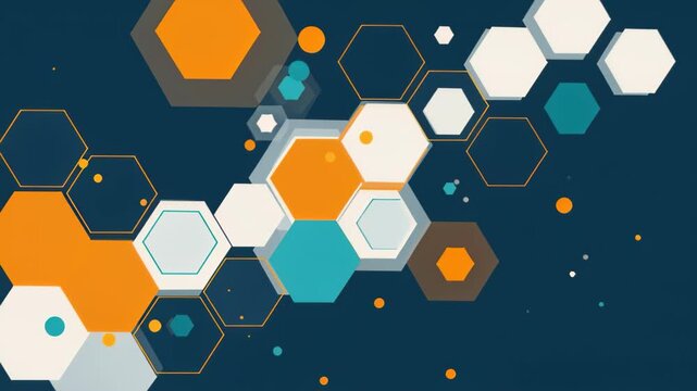 Abstract Hexagonal Network: A dynamic visual representation of interconnected hexagonal shapes in vibrant colors, suggesting a complex network or a futuristic technological concept.