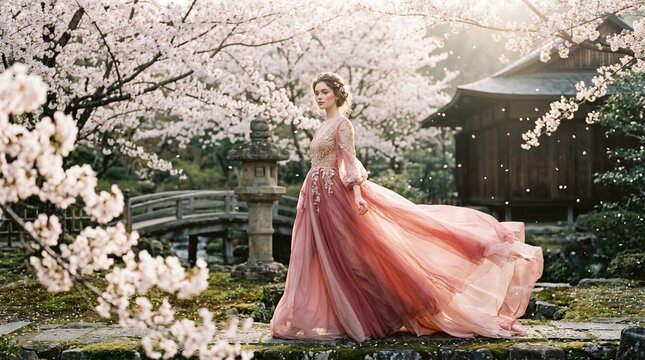 Woman cherry blossoms