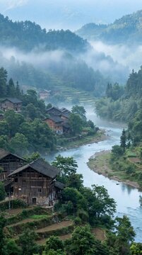 Misty mountain village