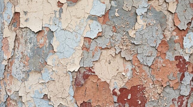 Aged Multilayer Painted Wall Texture with Faded Colors and Natural Peeling