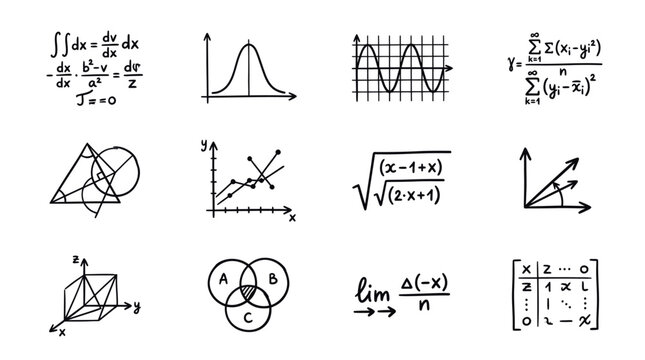 Hand-drawn mathematical equations and scientific diagrams on a white background.