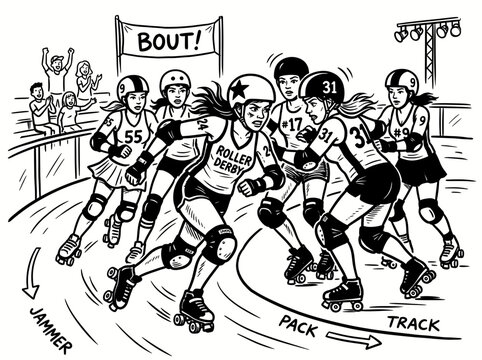 Roller Derby Match Action Drawing