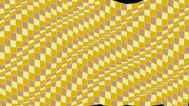 Wavy yellow checkerboard pattern moving in abstract motion loop