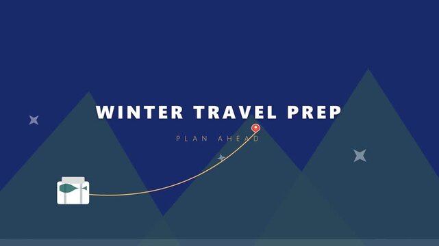Winter Travel Prep Concept Animation with Mountain Silhouettes Stars and Suitcase Planning a Route