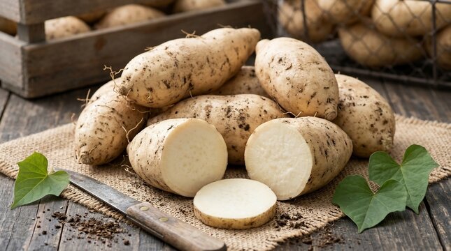 Fresh white sweet potatoes