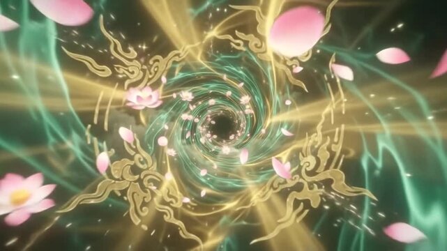 Ethereal jade green and gold mystic energy portal VFX motion